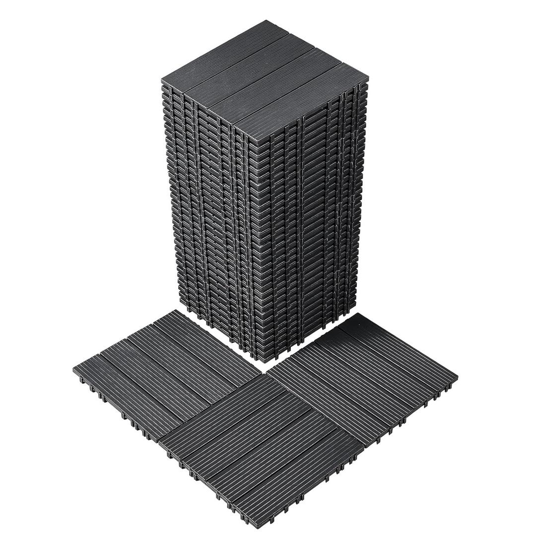 VEVOR 36 sq. ft Plastic Interlocking Deck Tiles, 36 Pack,12"x12" Waterproof Non-Slip Outdoor Flooring All Weather Use, Patio Floor Decking Tiles for Porch Poolside Balcony Backyard, Dark Grey