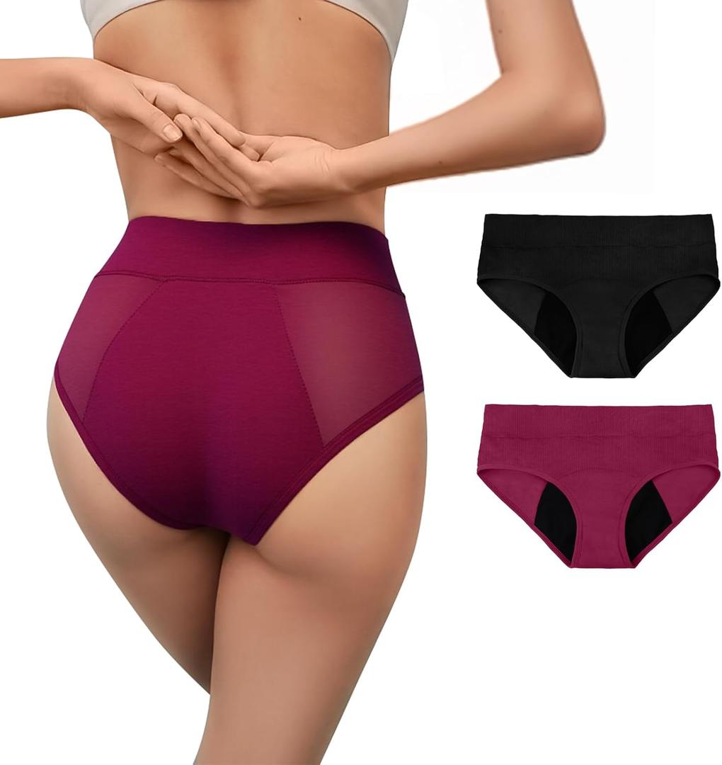 2 x Period Underwear for Women and Teens, Leakproof Menstrual Panties, Viscose Black Brief, Comfort, Breathable (Small, (Black, Magenta Purple ) Multicolor)