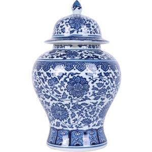 Big Chinoiserie Blue and White Porcelain Ginger Jar with Lid- Handcrafted Decorative General Ginger Jars for Home Decor, Ginger Jar Vase (King Branch)