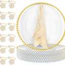Tioncy 12 Set Clear Charger Plates with Napkin Rings 13 Inch Plastic Round Charger Plates with Bead Rim Dinner Table Decor for Christmas Holiday Party Wedding Tabletop Decoration(Rose,Gold)