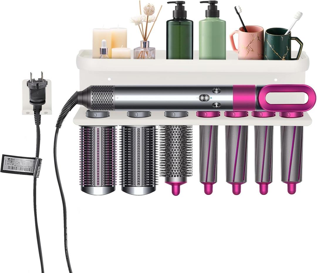 Dyson Airwrap Holder Stand - No Drill Storage Rack for Curling Iron Attachments,Dyson Airwrap Wall Mount Keep All Attachments Organized for Bathroom, Bedroom & Salon (White)