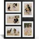 YESKAY 4x6 or 5x7 Picture Frames, Black Rustic Wooden Frame with Real Glass, Displays Pictures Five 4x6 with Mat or 5Pcs 5x7 without Mat for Wall Mounting, Photo Collage Frame