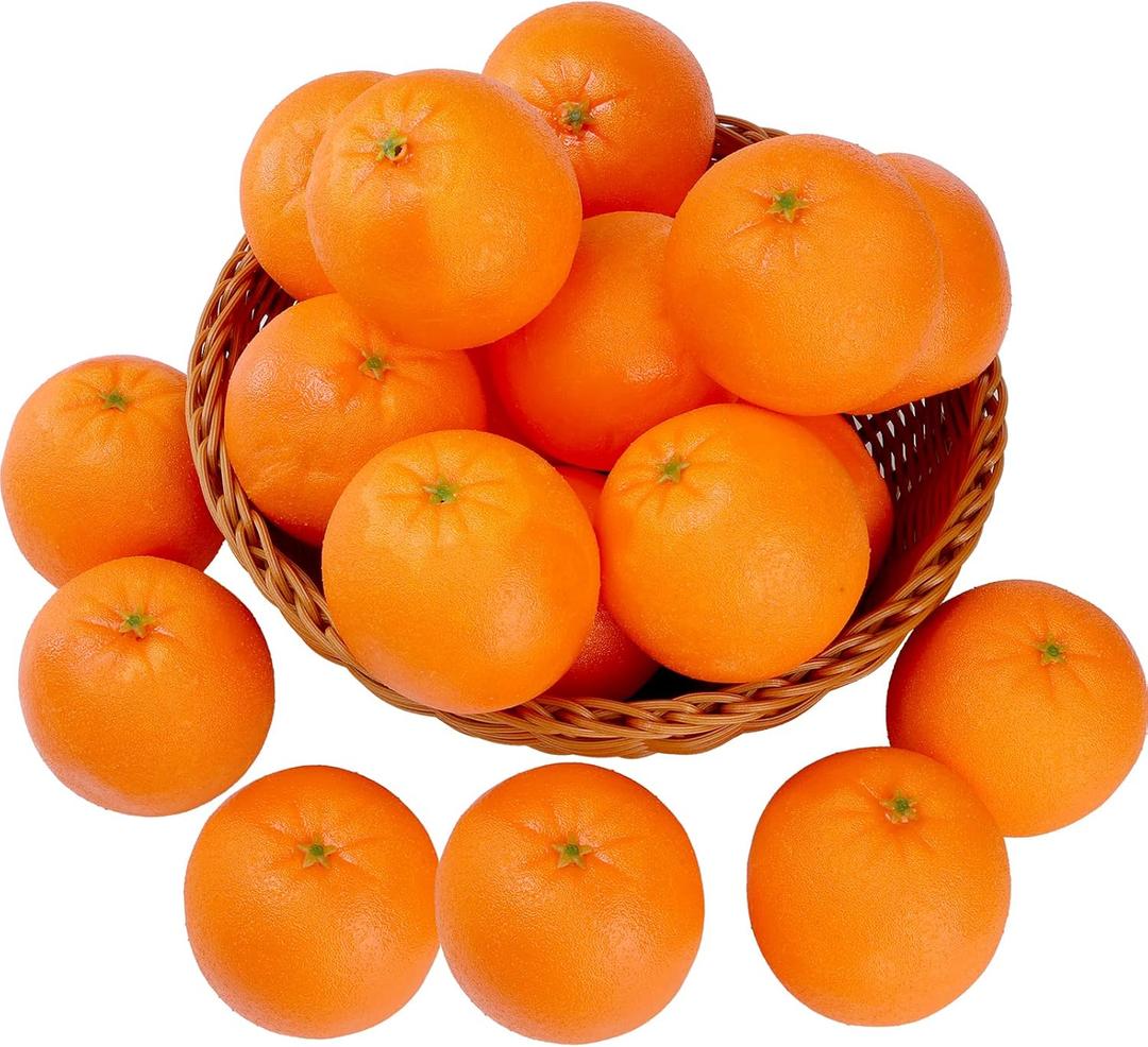 ZEAYEA 24 Pcs Artificial Oranges, Decorative Fake Oranges for Decoration Lifelike, Realistic Fake Fruit Oranges for Christmas Home Kitchen Festival Party Decoration