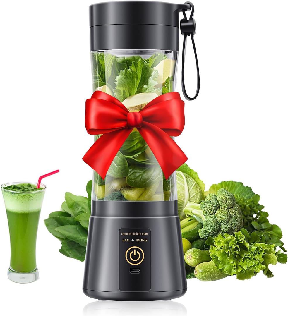 Cordless Portable Personal Size Blender - USB Rechargeable Blender for Smoothies and Shakes, 6 Blades with 380Ml BPA Free Juice Cup, Freshly Squeezed for Picnic/Sports, Mother's Day