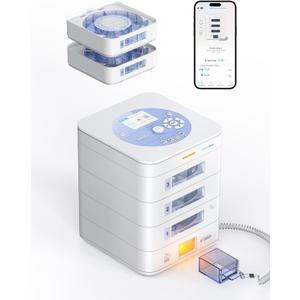 42-Day(1X) Automatic Pill Dispenser (Expandable Tray)  App & On-Device Setup by Family, LCD Display, Digital Lock, Sound & Light Alerts Safe Medication Organizer for Dementia Seniors (3-Tray, White)