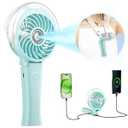 HandFan 4000mAh Handheld Misting Fan, 50ml Water Tank, Rechargeable Personal Mister Fan Portable AC, Spray Water Mist, Foldable Electric Cooling Ice Fans for Beach, Travel, Outdoors(Light Blue)