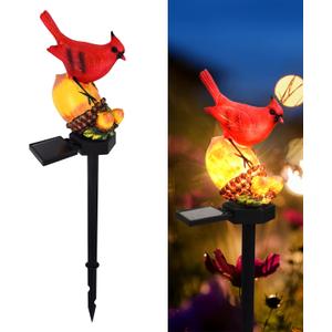 Cardinal Decor Solar Garden Decor Waterproof Red Bird Figurine Solar Stake Lights for Outside Yard, Patio, Lawn, Porch, Cemetery, Grave (Nut)