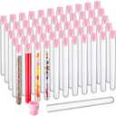 Hoteam 100 Pcs Plastic Test Tubes with Caps, 25ml Clear Test Tubes for Plant, Mini Wine Glass, Christmas Gift Install Beads Candy Seed Powder Spice Liquid Scientific Experiments(150 x 16 mm,Pink Lid)
