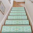 OJIA Blue Floral Stair Treads Non Slip 15PCS, 8"x30" Stair Runner for Wooden Steps Indoor, Rubber Carpet Stair Treads Mats Residue-Free Staircase Step Treads for Kids, Elders, Pets