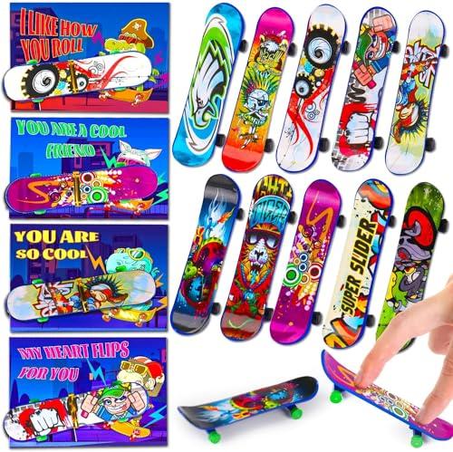 28PCS Mini Finger Skateboards Valentines Day Gifts for Kids School Funny Fidget Toys Valentine's Exchange Cards for Kids Classroom Toddler Boy Girl Classmates Valentine Party Favors Prizes Treat Bulk