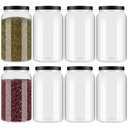 Dandat 8 Pcs 1 Gallon Clear Plastic Jars Airtight Pantry Large Mouth Jars Plastic Jug Cylinder Containers with Lids for Candy Butter Honey Sugar Cookies Arts Crafts Bartender Kitchen (Black Lids)