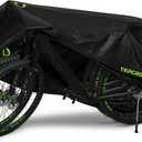 Bike Cover Waterproof Outdoor Storage for 2 Bikes, Bicycle Cover Rain Sun UV Dust Wind Proof with Storage Bag for Mountain Road Bike/Ebike (210D Black+Green, XXL Size for 2 bikes)