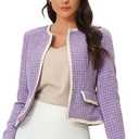 Allegra K Women's Christmas Plaid Tweed Blazer Long Sleeve Open Front Work Office Short Jacket, S