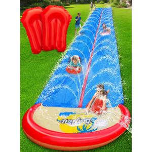 Spring Water 32FT Slip and Water Slide for Kids and Adults, Extra Long Heavy Duty Lawn Water Slides with Sprinklers, 2 Lane Slip Splash Slide with Inflatable Bodyboards, Summer Outdoor Backyard Toys, 32ft-Double Lane