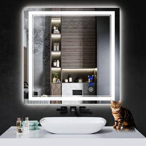 30"x30" LED Bathroom Mirror with Anti-Fog, Stepless Dimmable Lights, 3 Color Modes, Shatter-Proof Tempered Glass,Waterproof Design