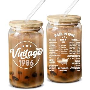 NewEleven 40th Birthday Gifts For Women, Her - 40th Birthday Decorations For Women - 40 Year Old Gifts For Her, Mom, Wife, Sister, Friends - 16 Oz Coffee Glass (Missing Straw)