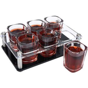 D&Z Shot Glass Set with Shot Glass Tray, 2 Ounce Shot Glasses Funny for Whiskey/Vodka/Cocktail, 21st Birthday Gift for Her/Him, Plastic Serving Tray - Stylish Decor/Useful Tool for Home Bar, 6-Shots