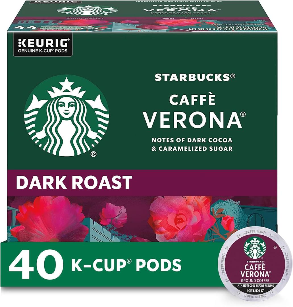 Starbucks K-Cup Coffee Pods, Dark Roast, Caff Verona for Keurig Brewers, 100% Arabica, 1 Box (40 Pods)