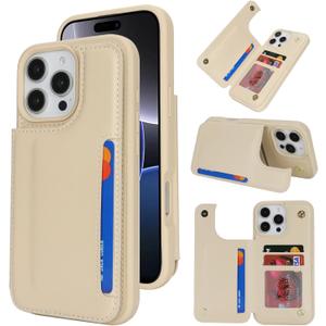 iCoverCase Compatible with iPhone 16 Pro Max Wallet Phone Case with Card Holder for Women Men, [RFID Blocking] Card Slots PU Leather Protective Wallet Case 6.9 Inch (Beige)