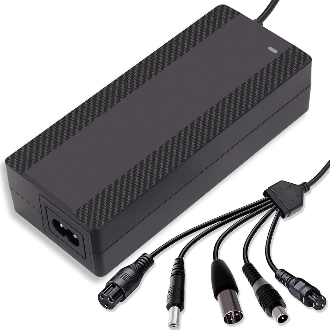 29.4V 2A Lithium Battery Charger, 5-in-1 Universal Plug Smart Charger for 24V 25.2V 25.6V 7S Lithium Battery Packs, Compatible with E-Scooters and Electric Devices, UL FCC CE Certified