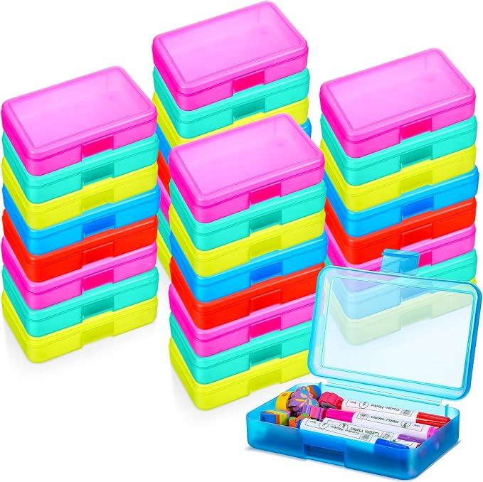 Zhehao 40 Pack Plastic Pencil Box Bulk, Hard Case for Kids, Multicolor
Clear Lid Cases for School Supplies, 3 Compartment Organizer, Hard Plastic Utility Holder with Pens Brushes, Classroom Use