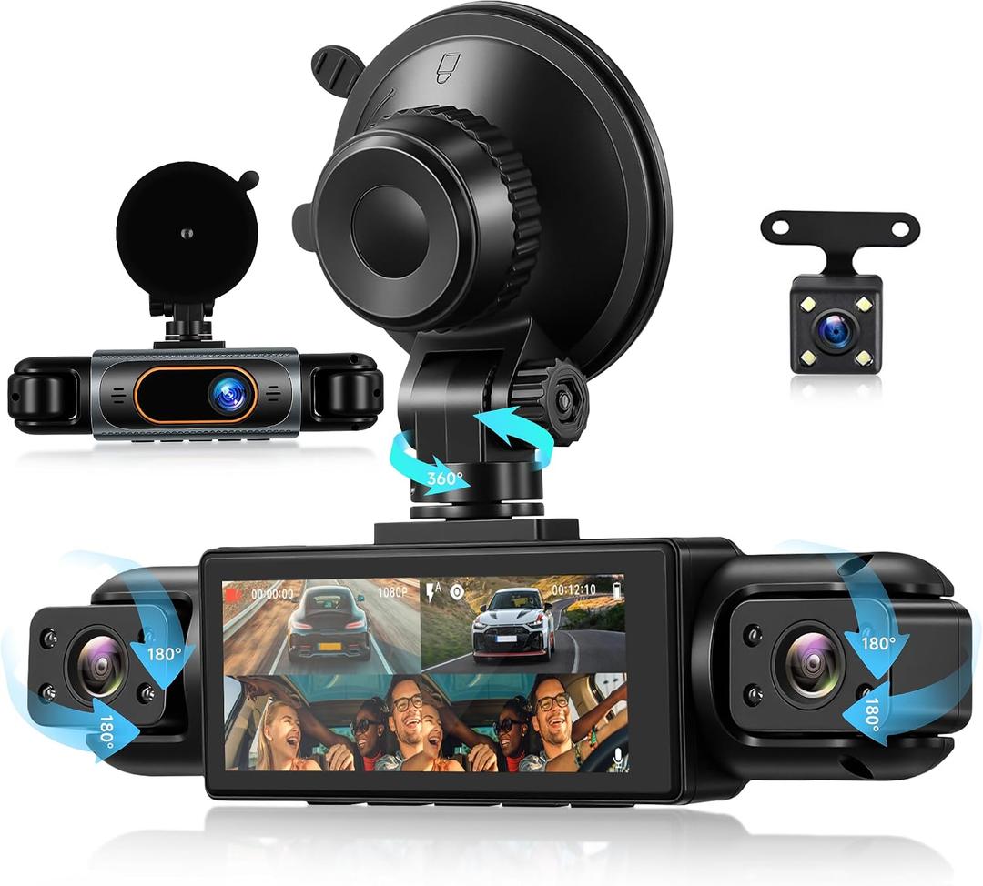 4 Channel 360 Dash Cam Front and Rear Inside Left Right, 3.16 Inch FHD 1080P IPS Dashcam Supports Night Vision, Loop Recording, 24/7 Recording Parking Mode Monitor, Reverse View