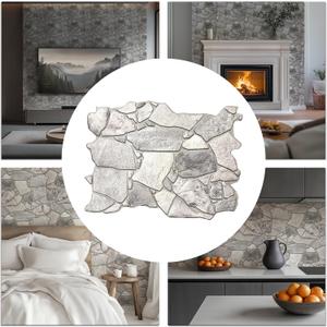 CONCORD WALLCOVERINGS  Retro-Art 3D Faux Stone Wall Panels, Pack of 10, Grey Wild Boulder, Lightweight PVC Sheets 17.5" x 23.75" (44.5 cm x 60.3 cm), Rock Tiles - Covers 28.86 Sq Ft (2.7 m2) (Gray)