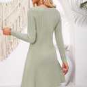 OUGES 2025 Fall Sweater Dress for Women Crew Neck Long Sleeve Knit Lightweight Casual Dresses (Small, Gray Green)