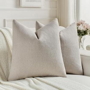 FUTEI Pack of 2 Chenille Decorative Throw Pillow Covers 20x20 Inch,Soft Cozy Faux Linen Textured Cushion Case,Farmhouse Home Decor for Couch Living Room,Oatmeal