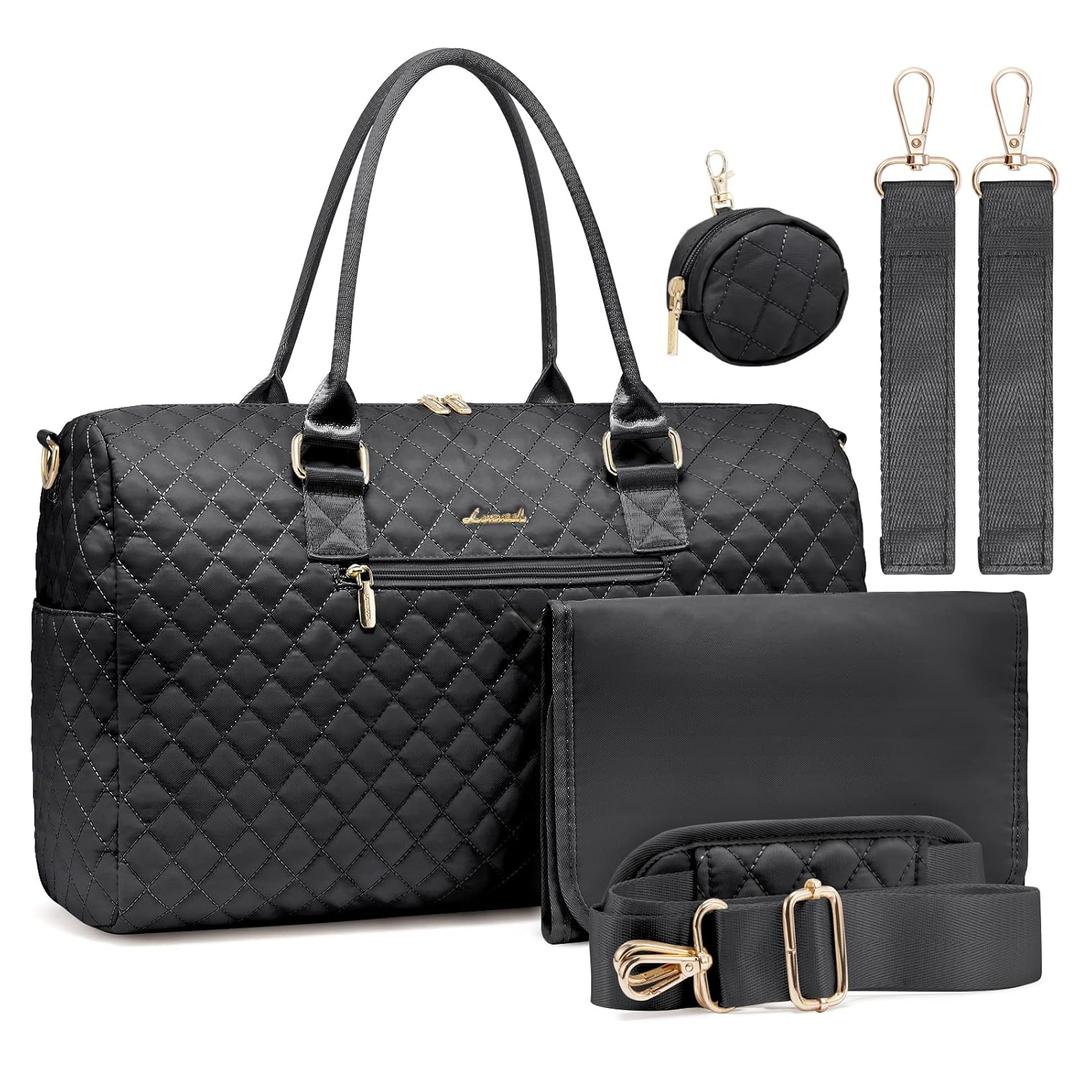 LOVEVOOK Diaper Bag Tote with Pacifier Case and Changing Pad, Large Capacity Mommy Bag for Hospital and Weekender Travel, Functional Baby Bag Newborn Baby Essential, Black