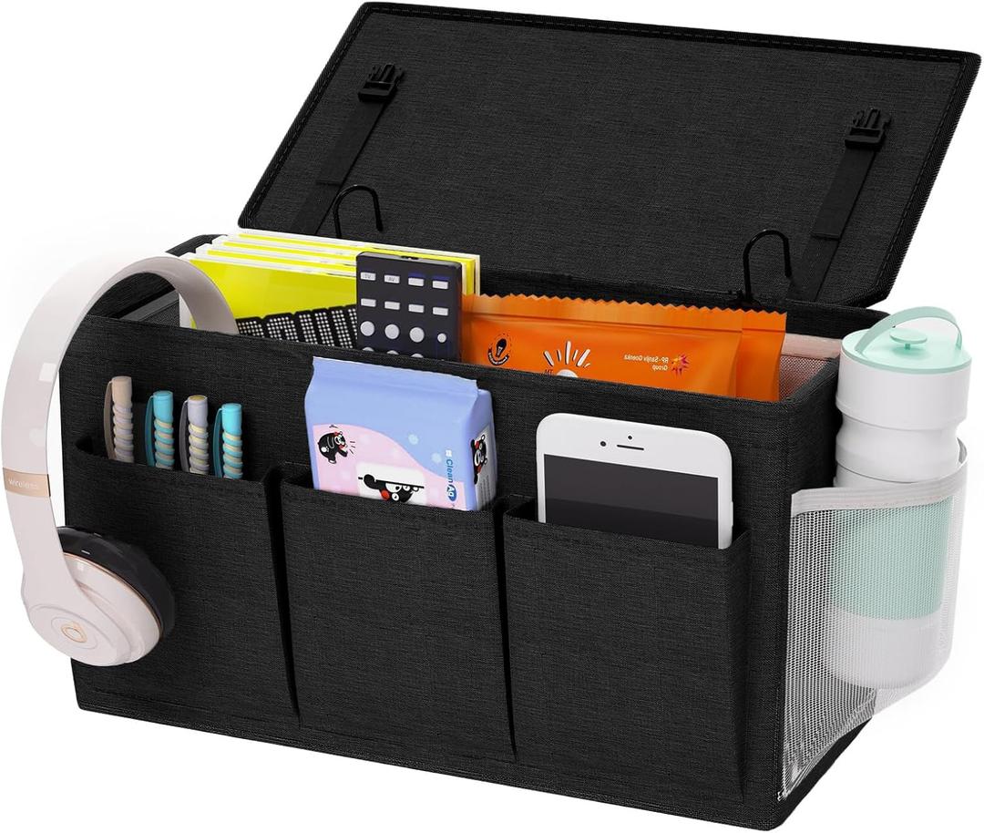 Edudif Dual-purpose Bedside Caddy Bedside Organizer, Bed Caddy with 6 Pockets, Versatile Bedside Storage Solution Magazine Remotes holder, ideal for Home, Dorm, Hospital, Crib Bed (Black)