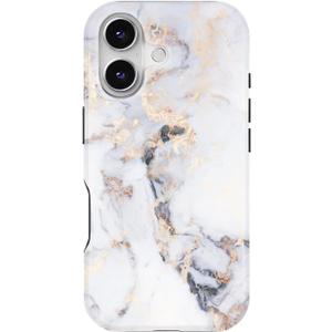 Compatible with iPhone 17 Case, Hybrid Hard Shell + Silicone Protective Cover -Resistant Protective Case Shockproof for iPhone 17 (6.3 inch) (White Golden Marble)