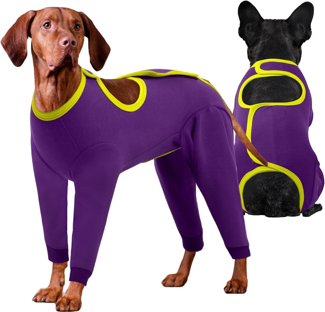 IDOMIK Dog Recovery Suit After Surgery,Long Sleeve Dog Surgical Onesie for Surgery,Soft Breathable Pet Pajamas Anti Shedding,Adjustable Bodysuit Prevent Licking Wound,Cone Collar Alternative,Purple, Large