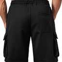 A WATERWANG Men's Cargo Sweat Shorts Casual Drawstring Elastic Waist Athletic Workout Gym Jogger Shorts with 5 Pockets (Black, XXL)