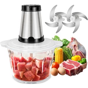 Food Processing Machine, Electric Meat and Vegetable Chopper, Copper Motor, 1 Bowl (12 Cup) and 2 Bi-Level Blades, Suitable for Meat, Vegetables, Fruits, and Complementary Foods