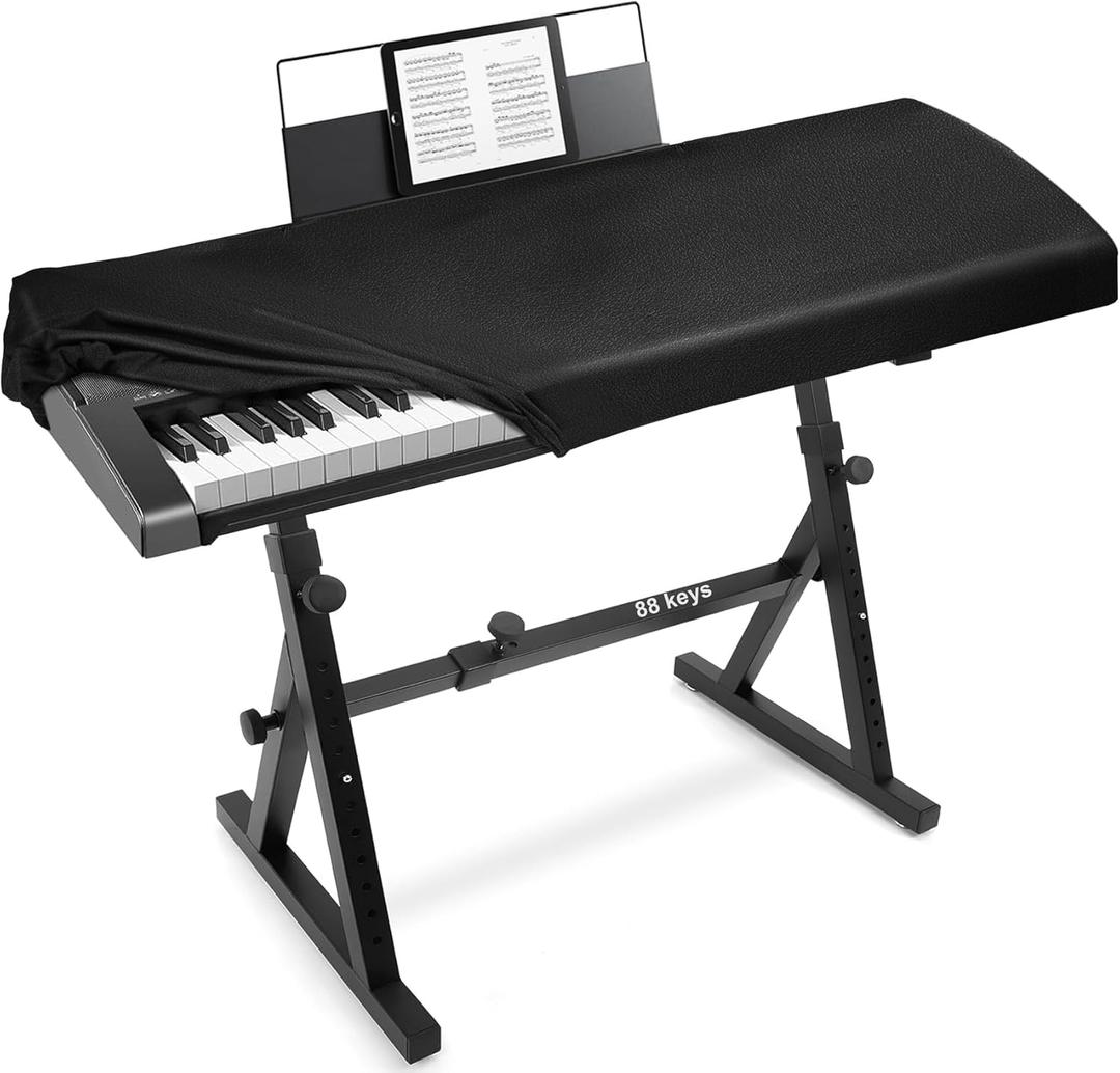 Explore Land Premium Piano Keyboard Dust Cover with Music Stand Opening - Stretchy Leather Protector for 61-88 Keys Digital Electronic Piano (Black,88)