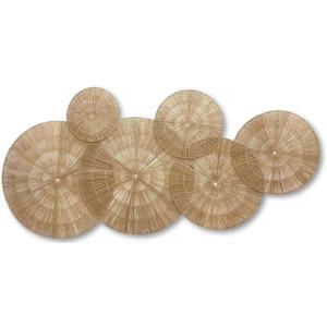 Wicker Wall Decor 6 pieces,Jute Flat Baskets,Woven Wall Art for Above Bed Decoration,Boho Decorative Wall Plate With Metal Frame (Jute Classic Natural)