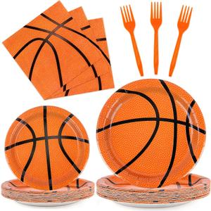 96 Pcs Basketball Party Plates and Napkins Set, Basketball Birthday Party Decorations for Boy Serves 24 (Orange)