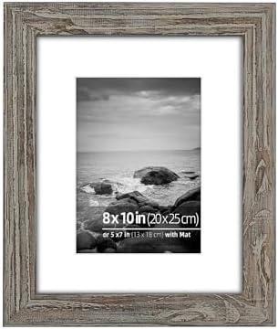DUCIHBA 8 x 10 inch Reclaimed Grey Wood Farmhouse Picture Frames, Tabletop Display or Wall Mount Vertically or Horizontally, Distressed Barn Wood, Real Glass Photo Frame with Mat for 5 x 7 inch