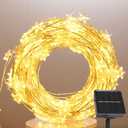 Solar Star Lights Outdoor,40FT 120 LEDs Star Fairy Lights Solar Powered,Waterproof Starry String Light for Outdoor Indoor Christmas Wedding Garden Ramadan Decor,Silver Wire,Warm White