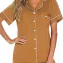 Aamikast Button Up Pajama Set for Women Shorts Short Sleeve Knit Sleepwear 2 Pice Pjs Sets (S)