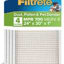Filtrete 24x30x1 AC Furnace Air Filter, MPR 700, MERV 8, Tough on Pollen, Easy on Airflow, 3-Month Pleated 1-Inch Electrostatic Air Cleaning Filter, 4-Pack (Actual Size 23.81 x 29.81 x 0.81 in)