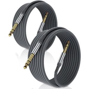 Elebase 1/4 Inch TRS Instrument Guitar Cable 10ft 2Pack,Straight 6.35mm Guitar Bass AMP Cord,Quarter Inch 6.3mm Male Jack Stereo Audio Balanced Line for Electric Guitar,Bass,Keyboard,Amplifier,Speaker (Grey)