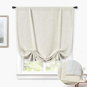 DriftAway Double Layer Linen Blackout Tie Up Curtains Thermal Insulated Fully Lined Balloon Roman Shade Bathroom Window Adjustable Rod Pocket for Small Window 45 Inch by 63 Inch Light Linen