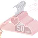 GOSCHE Kids Velvet Hangers (12.8 Inch - 50 Pack), Non-Slip Baby Clothes Hangers for Closet, Ultra Slim Space Saving Children Hanger, 360Degree Swivel-Hook, Infant/Toddler Hangers, Dark Pink