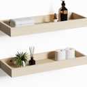 Oak Floating Shelves with Raised Lip, Wooden Wall Shelves for Bedroom Living Room Kitchen, Modern Bathroom Shelves for Wall, Decor Floating Shelves for Storage Display (Set of 2, 15.7 Inch)
