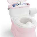 2-in-1 Toddler Potty Training Toilet - with Detachable Training Seat, Realistic Flushing Sound for Boys & Girls Ages 1-3 with Wipes Storage, Toilet Paper Holder (Pink)