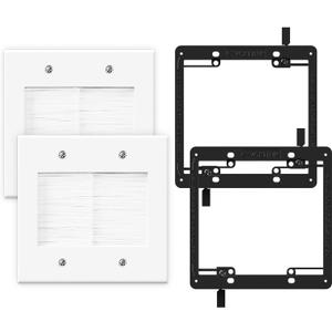 VCELINK 2 Gang Brush Wall Plate 2 Pack, Cable Pass Through Wire Hider for Cable Management, Compatible with Ethernet Cables, HDMI Cables & Home Theater Systems (White, with Bracket)