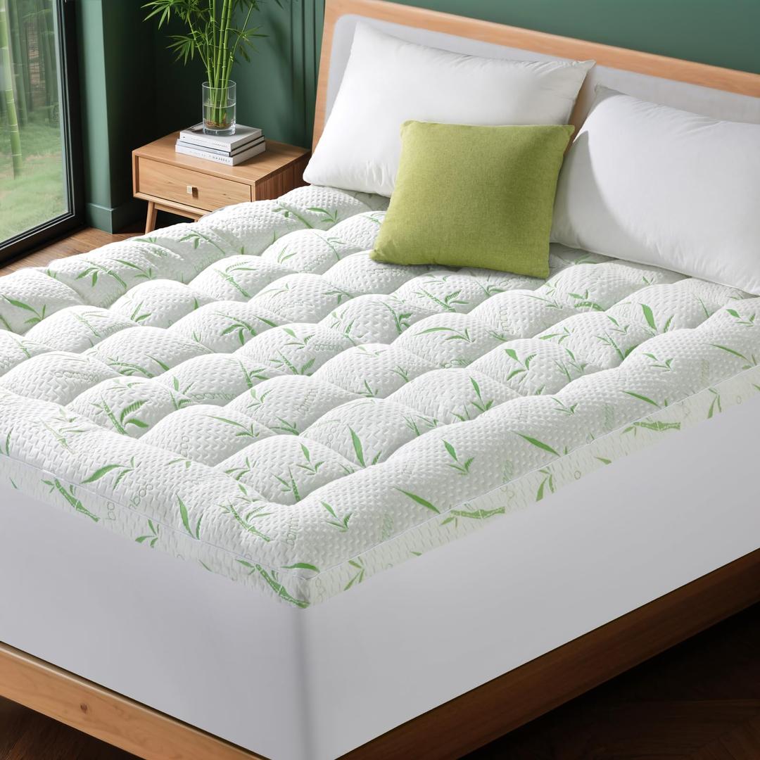 Jov5tic Mattress Topper King Size 1500GSM 3D+7D Down Alternative Fill, Viscose Made from Bamboo Cover, Extra Plush for Back Pain, 8"18" Deep Pocket (King, 78"x80")