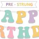 Pre-Strung Pastel Happy Birthday Banner, Girls Toddler Birthday Party Decorations, Cute Groovy Birthday Decor Macaron Rainbow